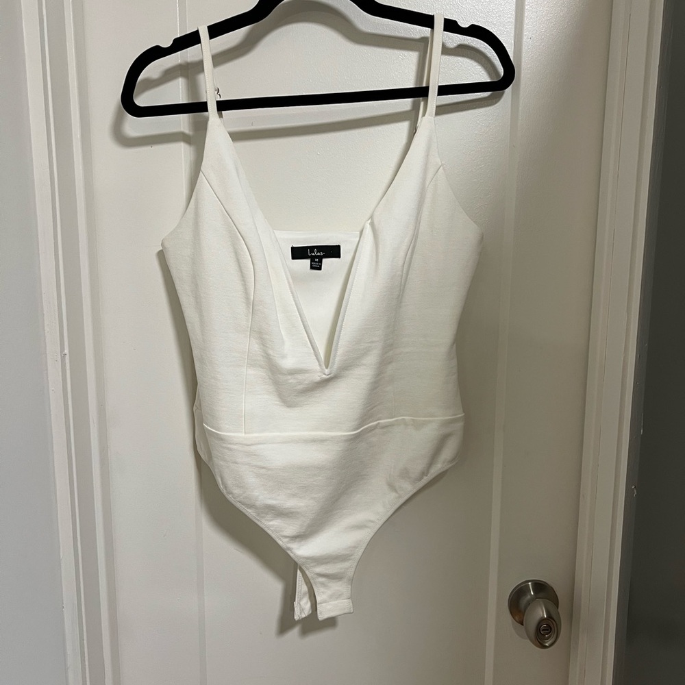 Lulu's White Deep V-Neck Bodysuit